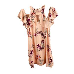XS Candie's Pink Lined Cold Shoulder Halter Shift Dress Floral